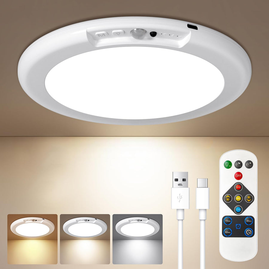 Rechargeable Motion Sensor Ceiling Light with Remote
