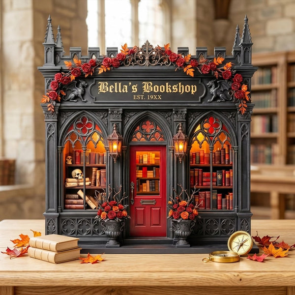 Personalized Witchy Bookshop Wooden Block Decor, Dark Romance Bookstore Shelf Sitter