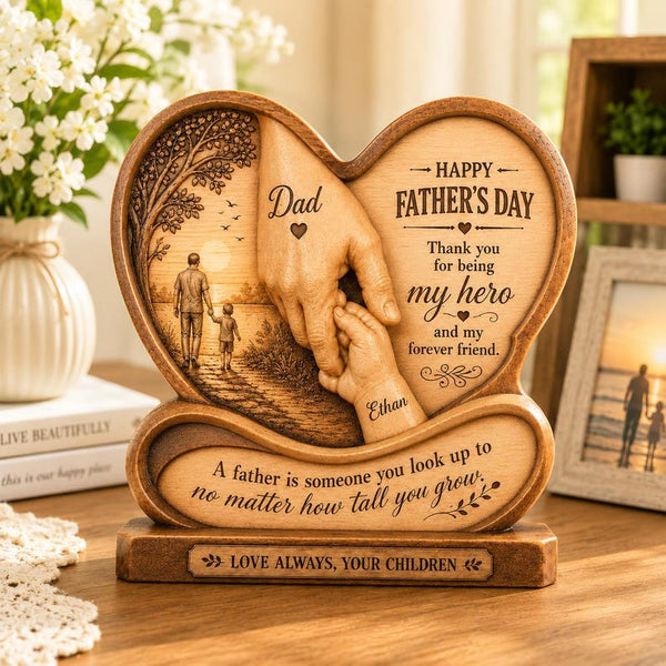 Personalized Father's Day Wooden Block, Family Hand Keepsake, Custom Names Sign