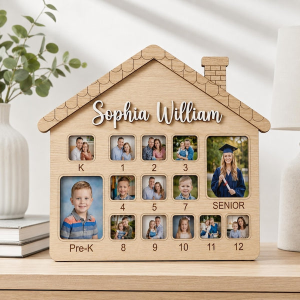 Personalized School Years Photo Frame, K-12 Graduation Memory Display, Wooden Keepsake Home Decor