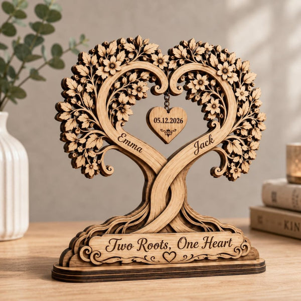 Personalized Heart Tree Couple Wooden Block, Custom Anniversary Sign, Wood Decor, Wedding Keepsake