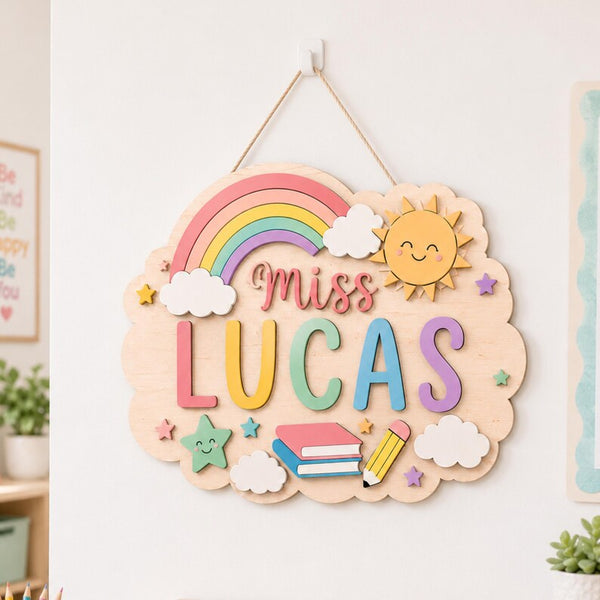 Personalized Rainbow Teacher Name Sign \| Classroom Door Decor, Back To School Gift