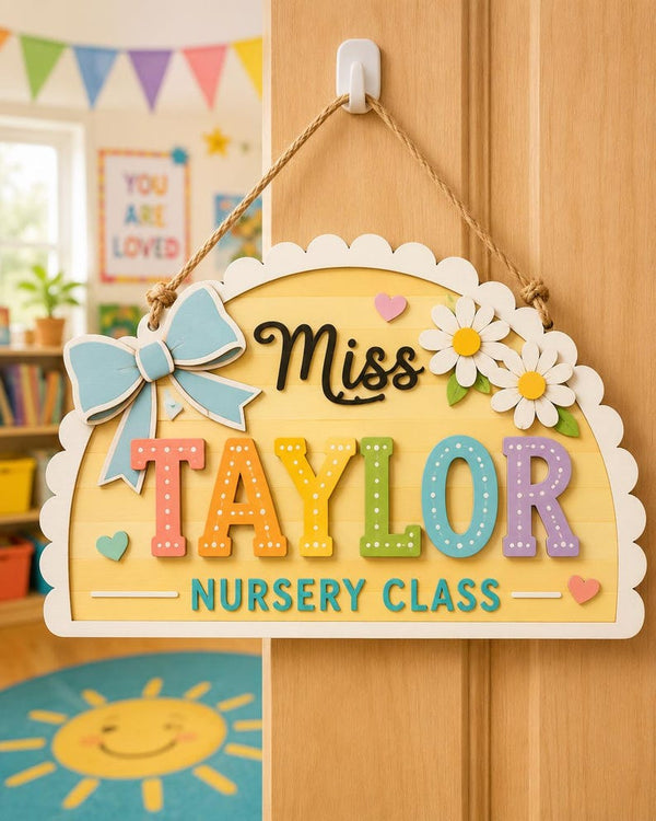 Personalized Pastel Nursery Teacher Door Sign, Custom Classroom Name Decor