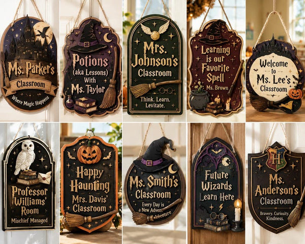Personalized Magical Classroom Door Sign, Witch Teacher Name Sign, Wizard Classroom Decor, Custom Wooden Teacher Gift