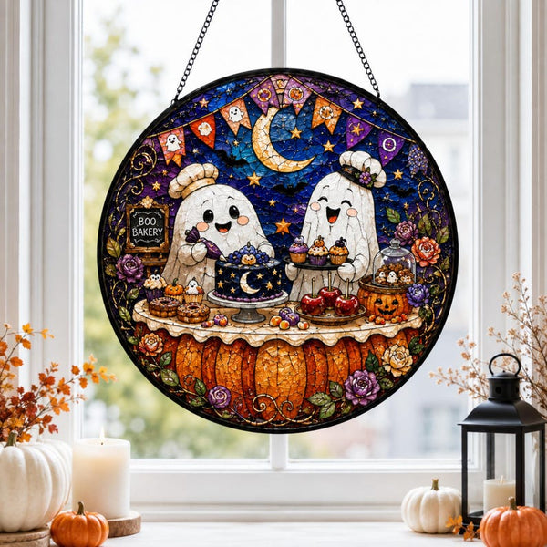 Boo Bakery Ghost Acrylic Suncatcher, Halloween Baking Window Decor, Spooky Kitchen Hanging