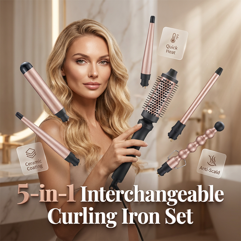 5-in-1 Interchangeable Curling Iron Set