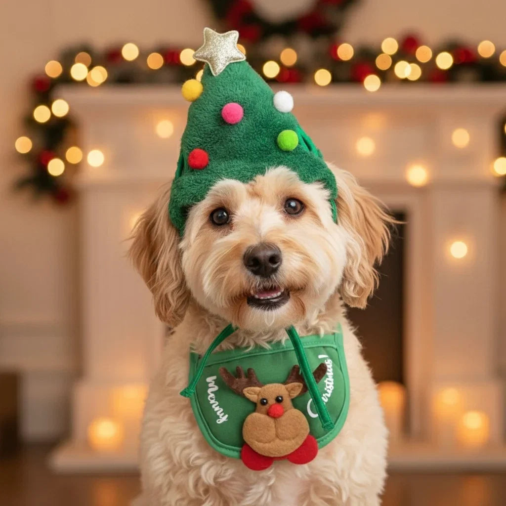 Holiday Pet Outfit (Hat + Scarf)