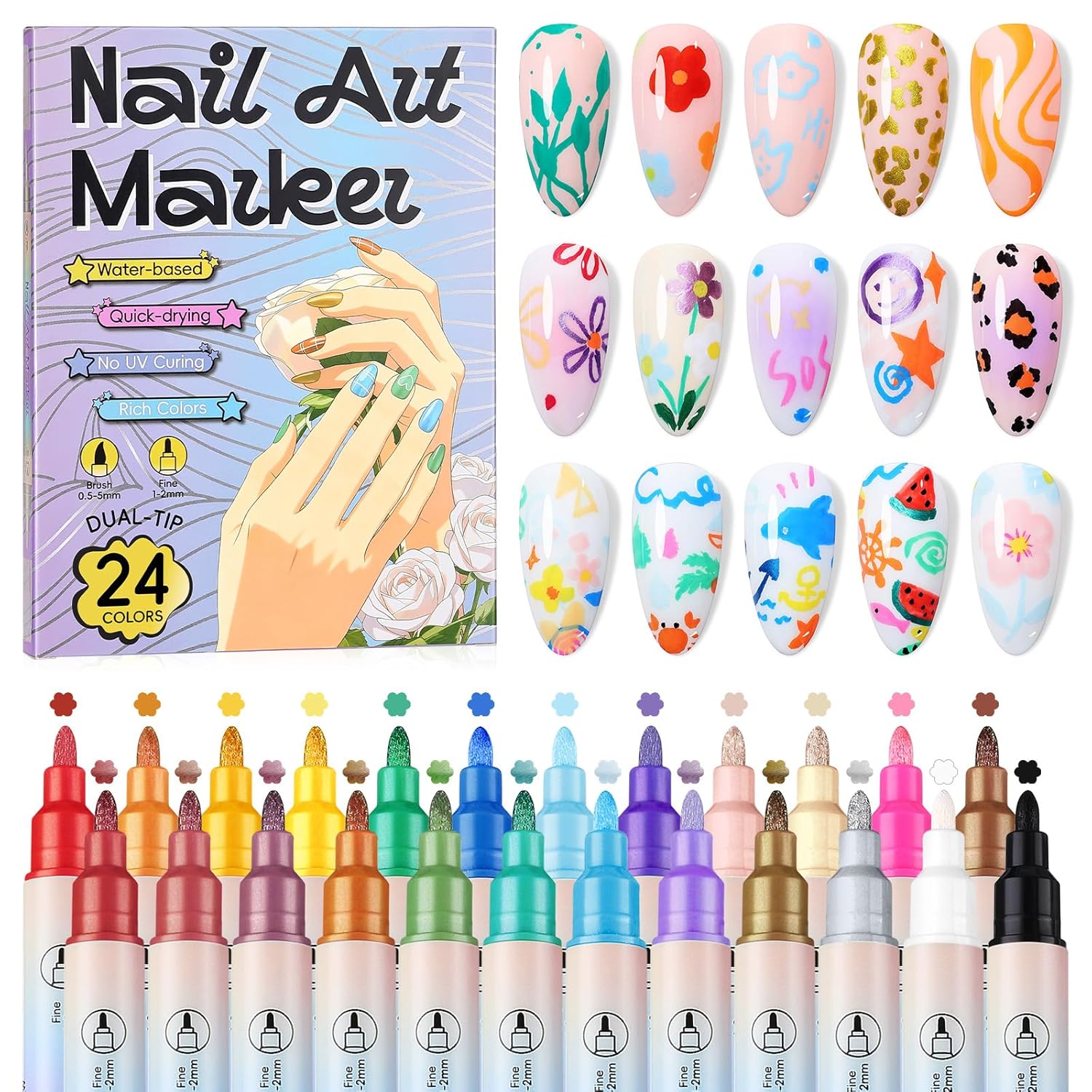 Dual-Tip Nail Art Pens Set