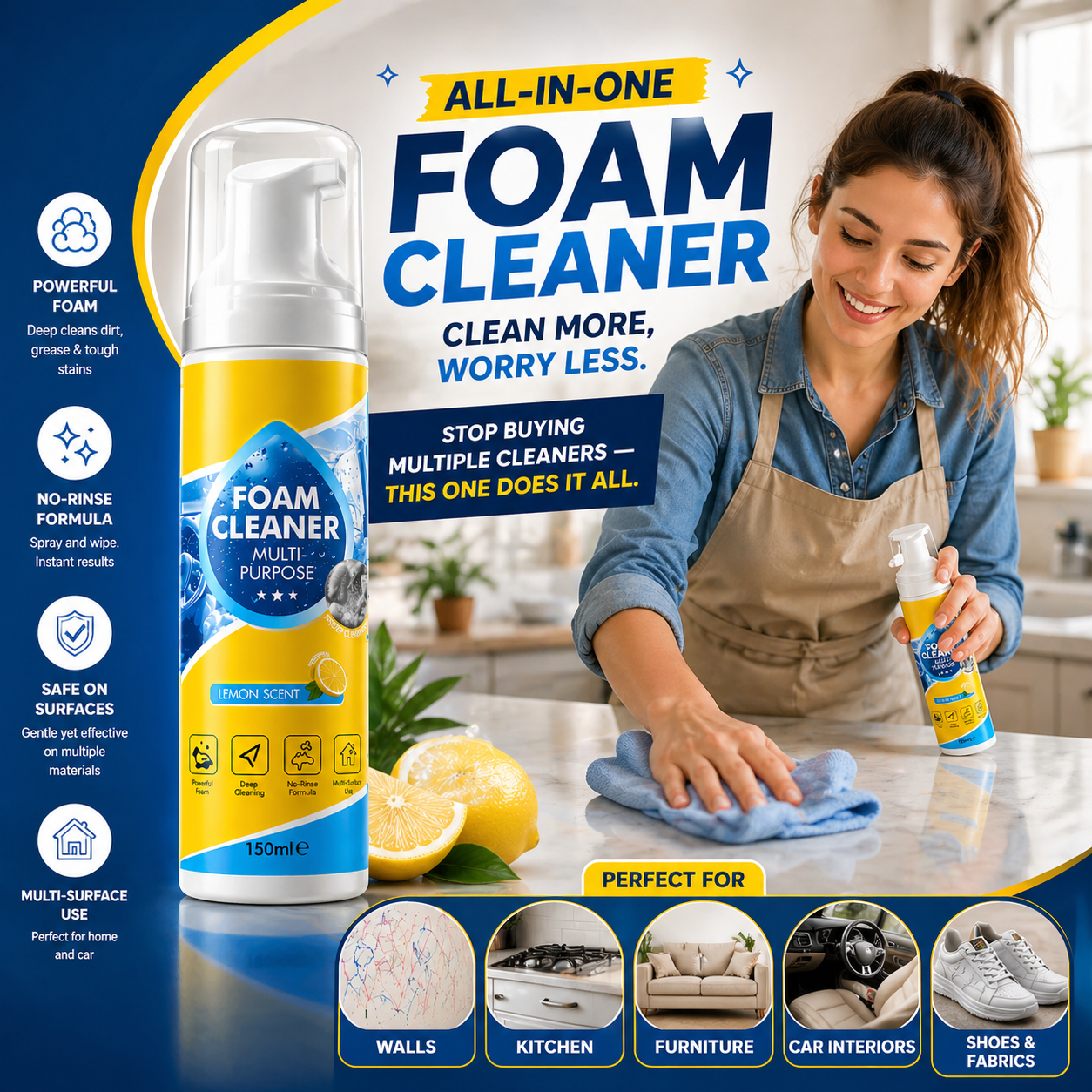 Multifunctional Foam Cleaner Premium for Kitchen, Furniture, Car & Walls