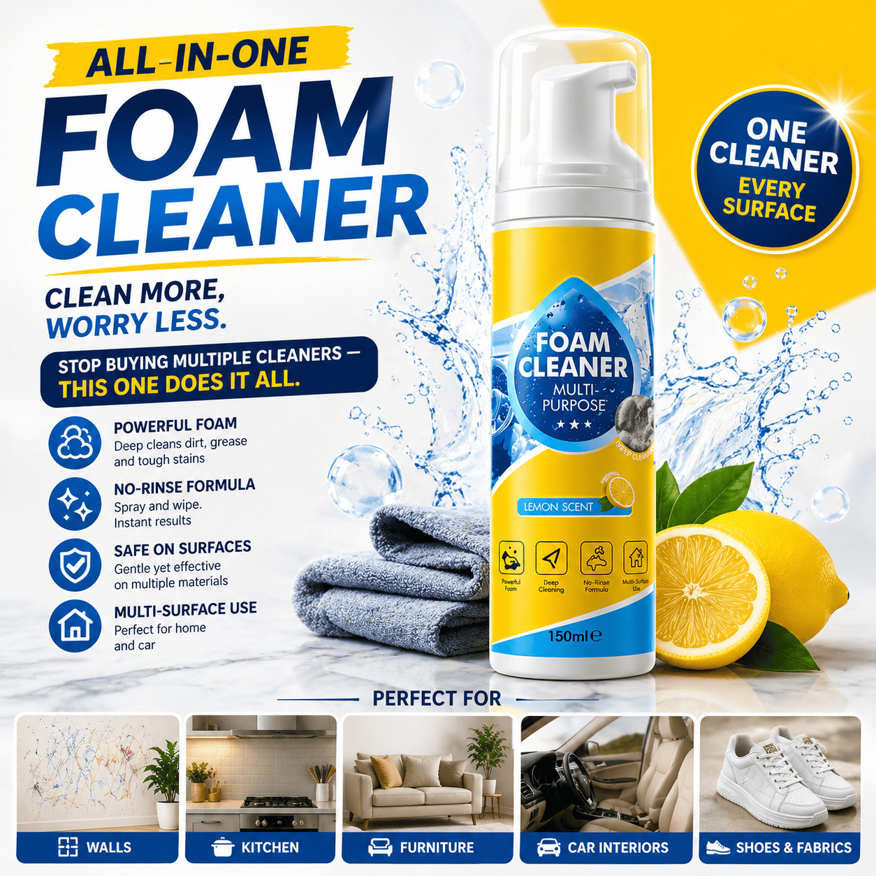 Multifunctional Foam Cleaner Premium for Kitchen, Furniture, Car & Walls