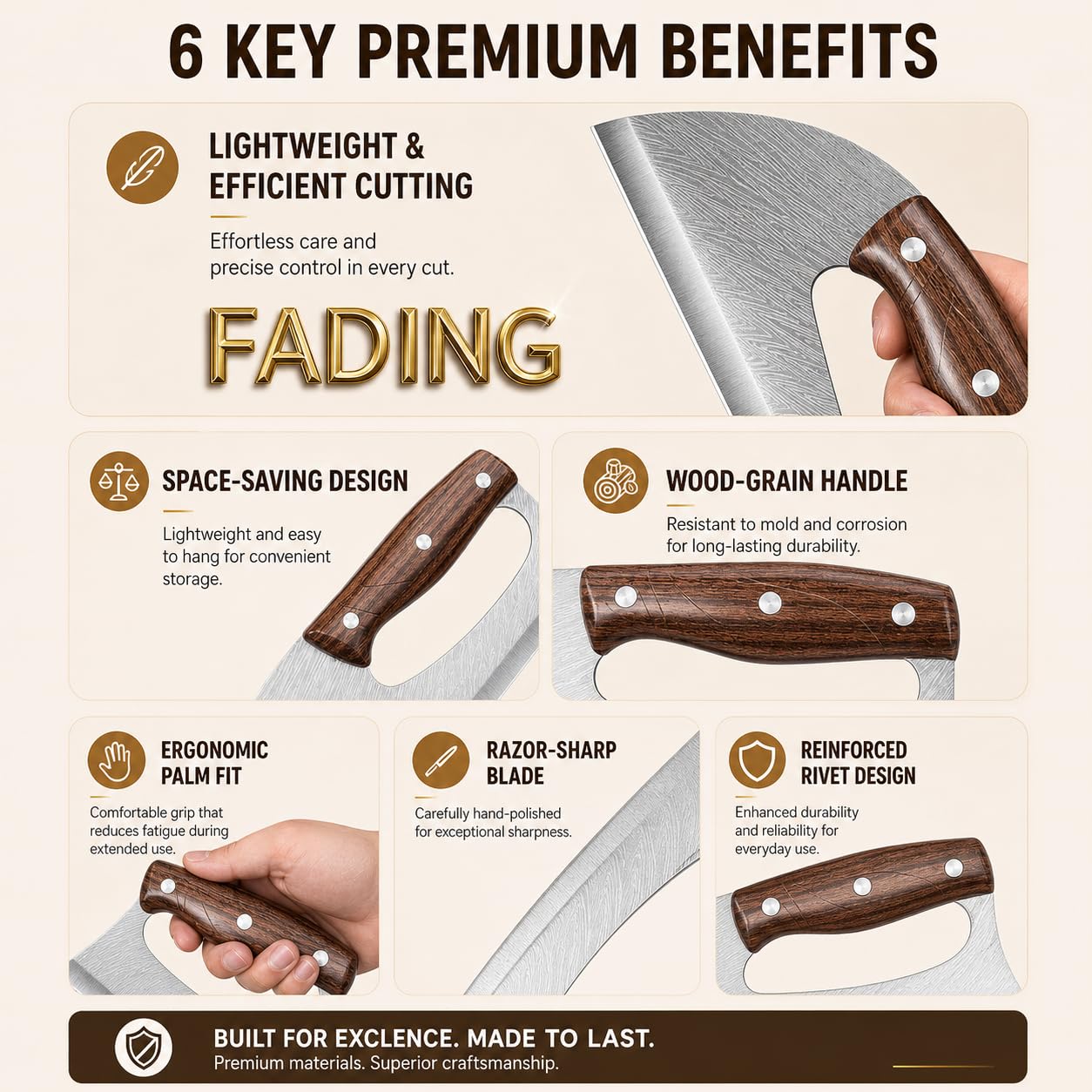 Stainless Steel Kitchen Cleaver Knife with Ergonomic Handle