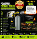 Propane Torch — One-Touch Max Fire, Safety Lock, Adjustable Flame | BBQ, Searing, Fireplace
