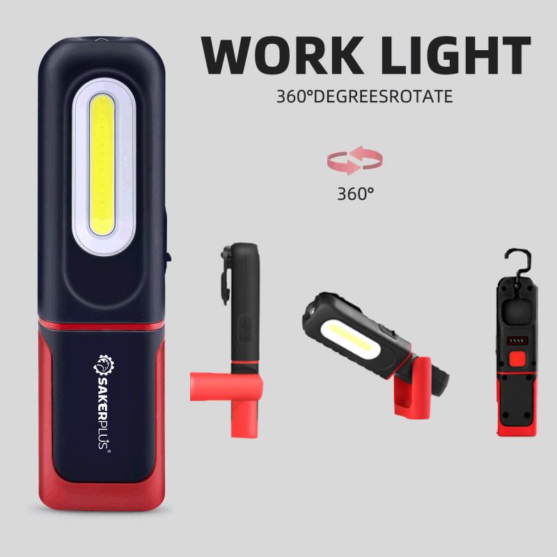 🔥SAKERPLUS Rechargeable Work Light, 3000LM COB LED Magnetic Mechanic Light with 360° Swivel Hook, 180° Adjustable Stand, Flashlight Mode, USB-C Charging, IP54 Water-Resistant for Car Repair, Garage & Camping