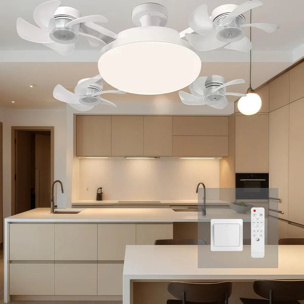 Socket Fan Light with Remote Control, E27 Screw-in, 3 Color Temperatures, 3 Wind Speeds, 4 Head