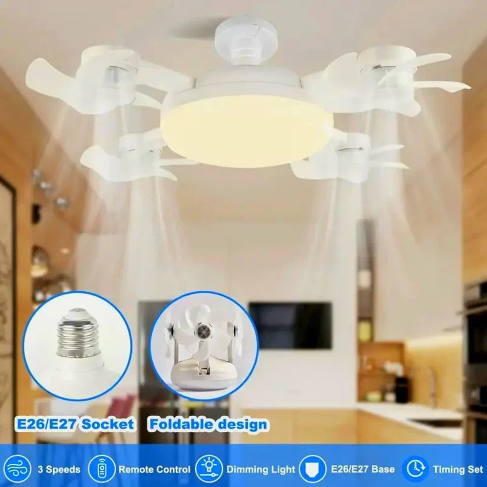 Socket Fan Light with Remote Control, E27 Screw-in, 3 Color Temperatures, 3 Wind Speeds, 4 Head