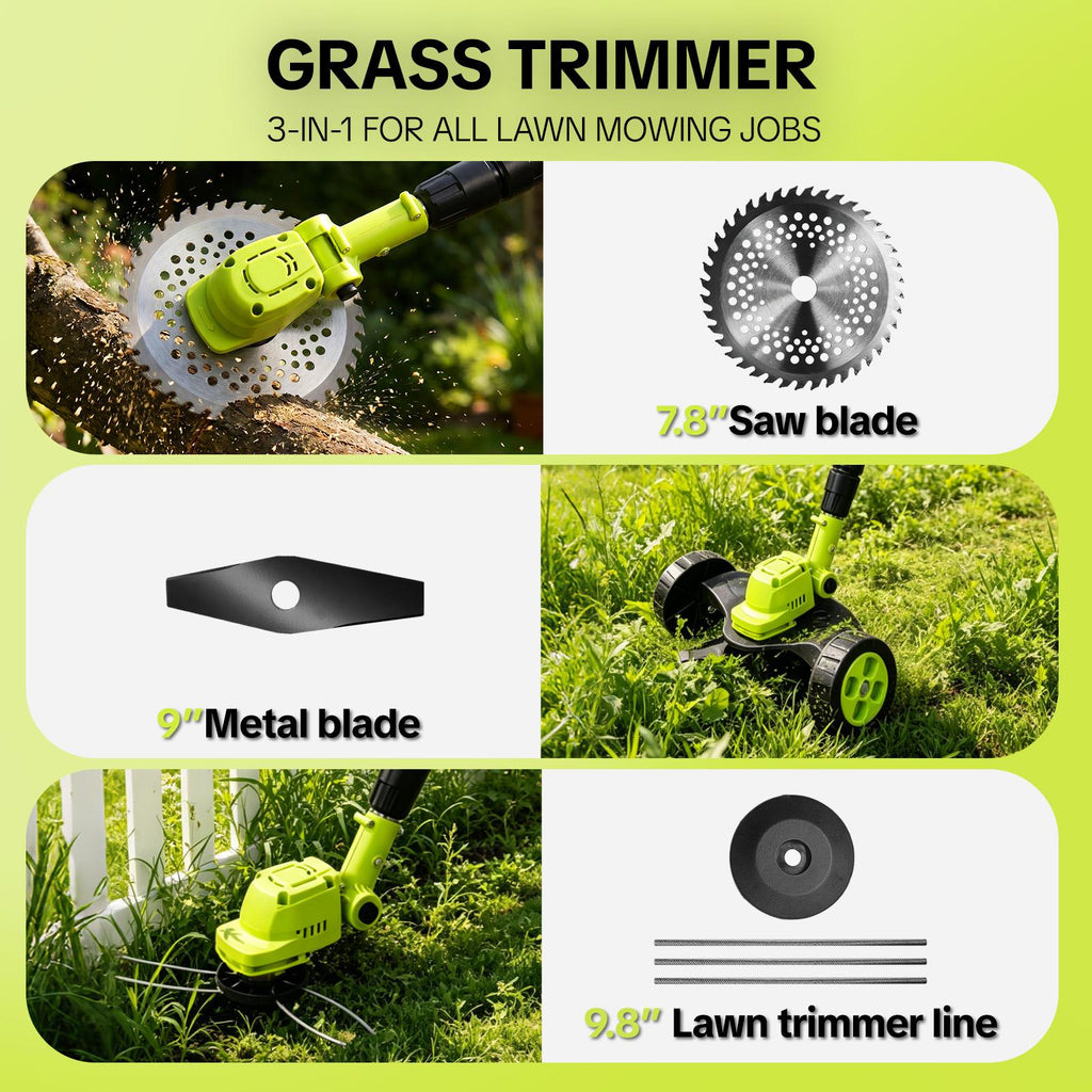 3-in-1 Cordless Weed Trimmer & Lawn Mower