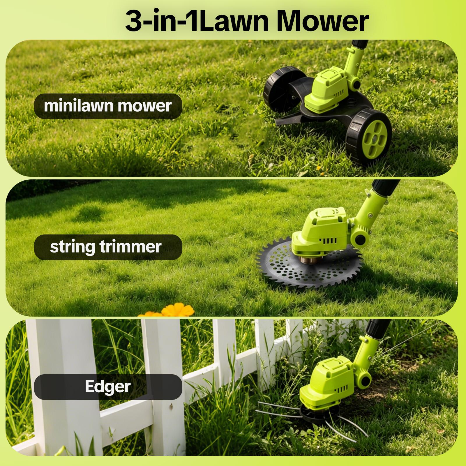 3-in-1 Cordless Weed Trimmer & Lawn Mower