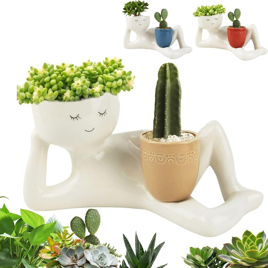 Lazy Little Character Flowerpot, Relaxing Person Holding Pot Planter,
