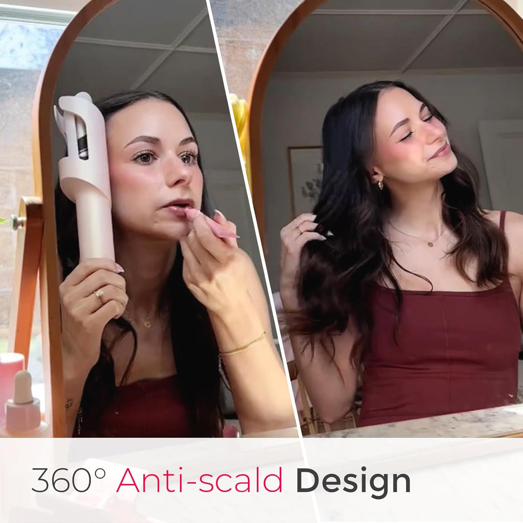 Rotating Curling Wand Anti-Scald & Tangle-Free for Easy Curls