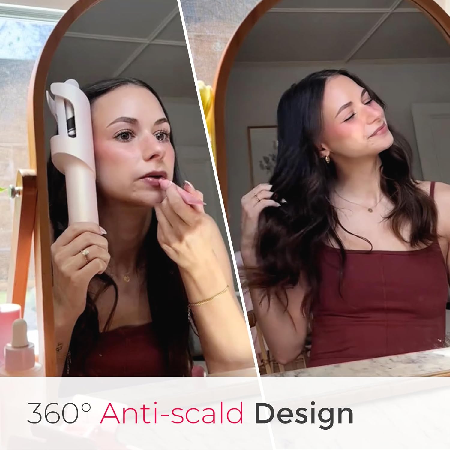 Rotating Curling Wand Anti-Scald & Tangle-Free for Easy Curls
