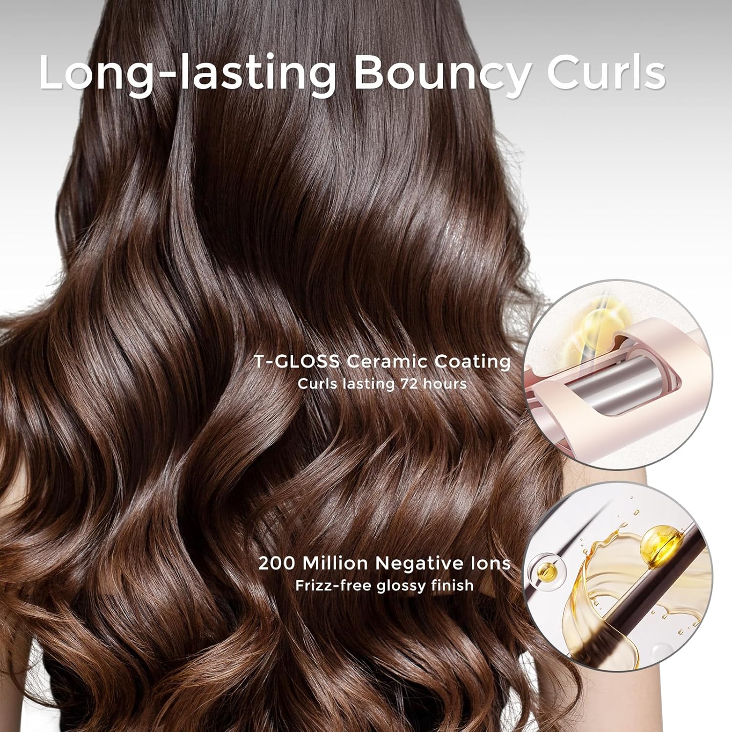 Rotating Curling Wand Anti-Scald & Tangle-Free for Easy Curls