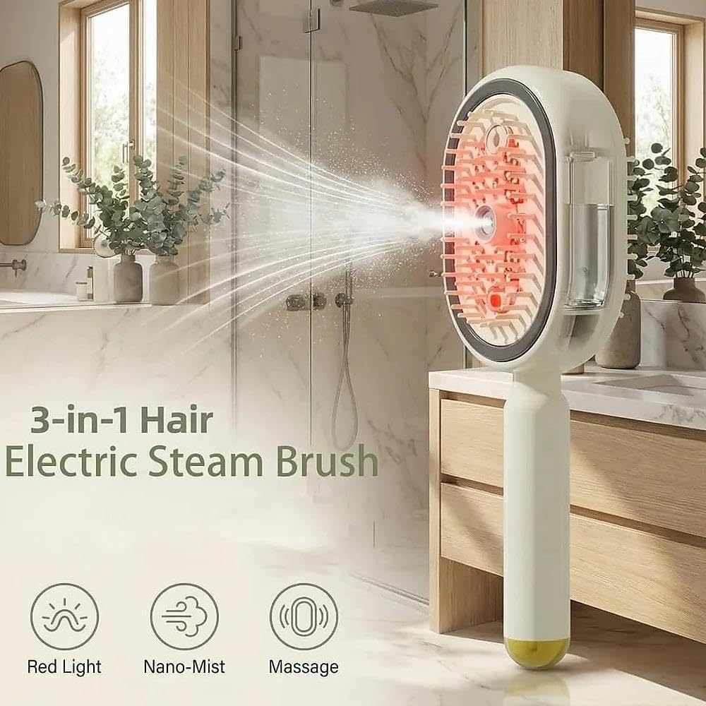 Rechargeable Hair Straightener Brush with Detangling Comb
