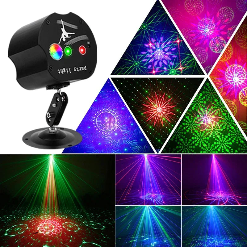 Mini DJ Disco Light: RGB Laser Projector with 48 Patterns and Sound Activation