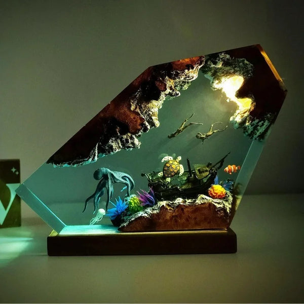 Octopus Sea Turtle Diver Resin Night Light