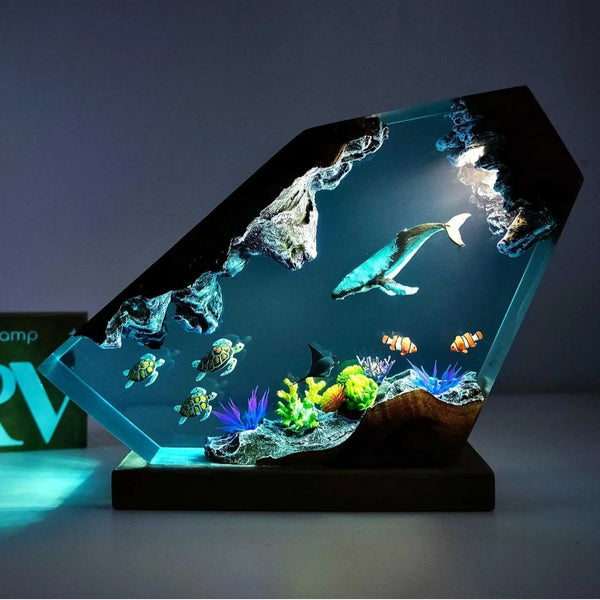 Ocean Cave Resin Night Light Wood LED Color Changing Lamp Handmade DIY Underwater Mood Light Home Decor Ambient Ornament Gift