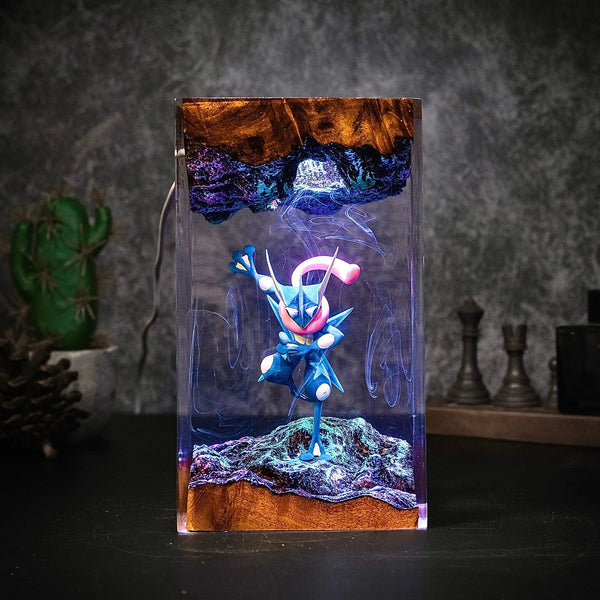 Frog Ninja Resin Night Light Wood Epoxy LED Desk Ornament