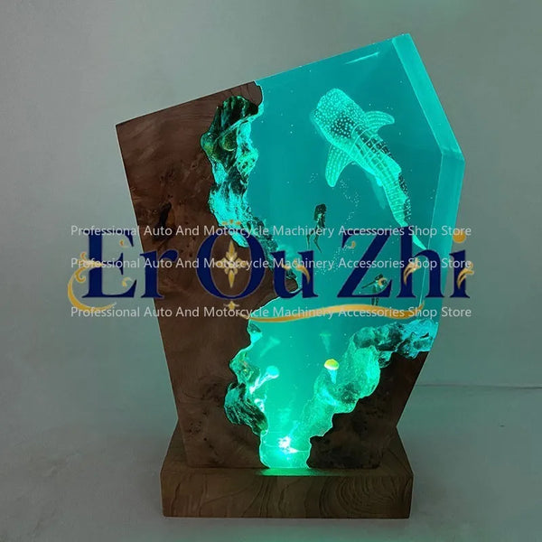 Ocean Whale Shark Resin Night Light Couple Diver Epoxy Lamp