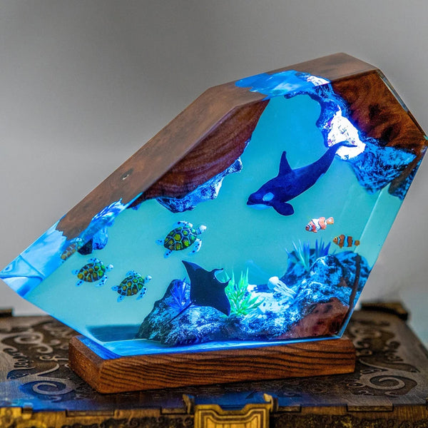Seabed World Resin Table Light Whale Turtle Ocean Scene