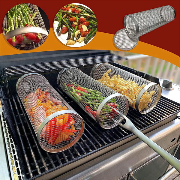 GrillEase Rolling BBQ Basket