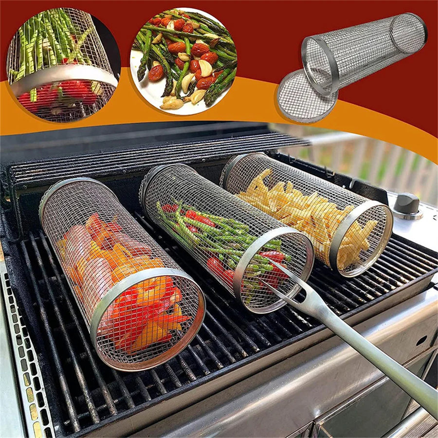 GrillEase Rolling BBQ Basket