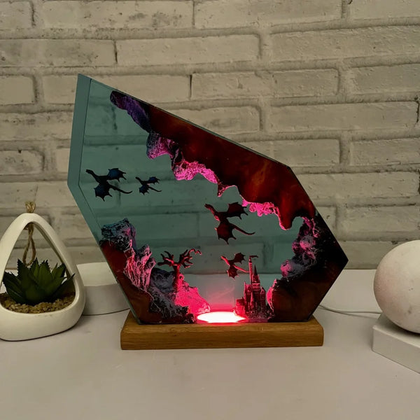 Fire and Ice Dual Dragon Resin Table Lamp