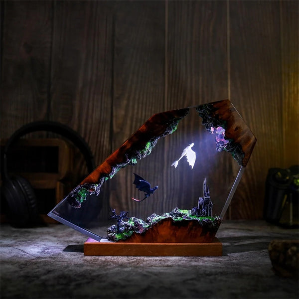 Black and White Dragon Resin Night Light Gothic Desk Lamp