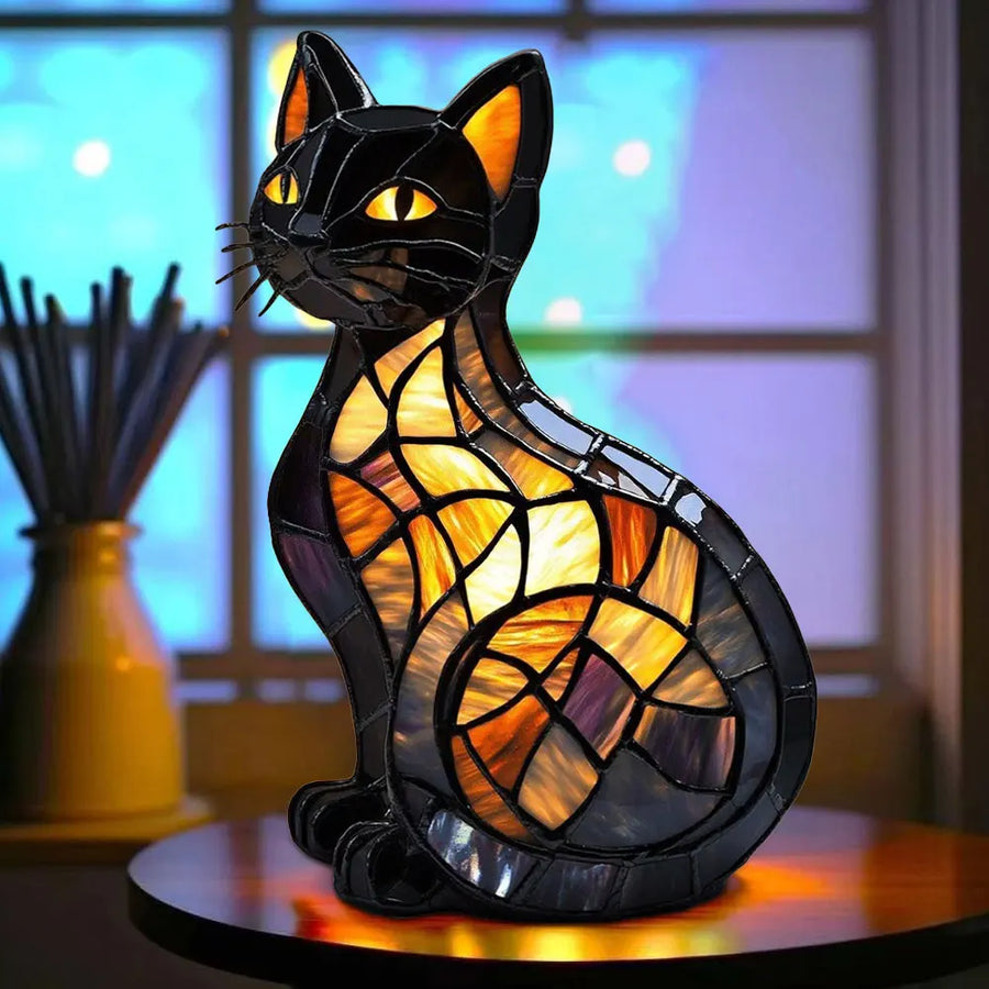 Cat Resin LED Table Night Light Creative Desk Decor