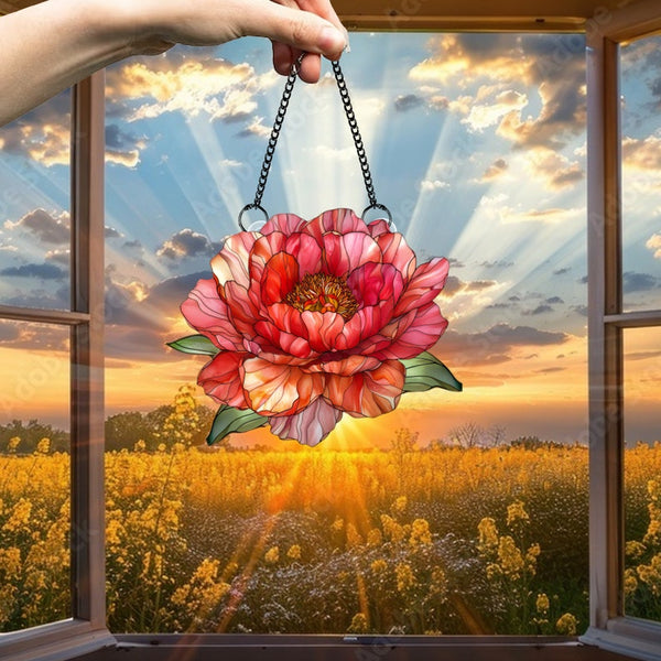 Peonies Acrylic Window Hanging: Floral Ornament Decor