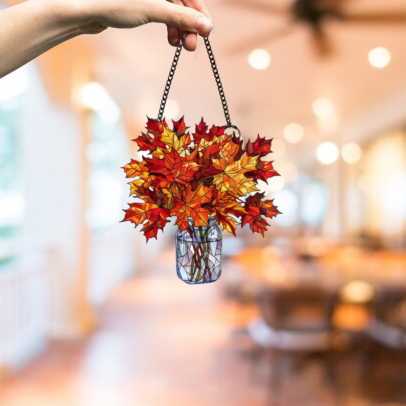Autumn Leaves Acrylic Window Hanging: Fall Home Decor