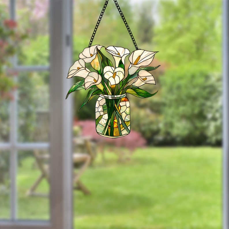Calla Lily Acrylic Window Hanging: Floral Art Decor