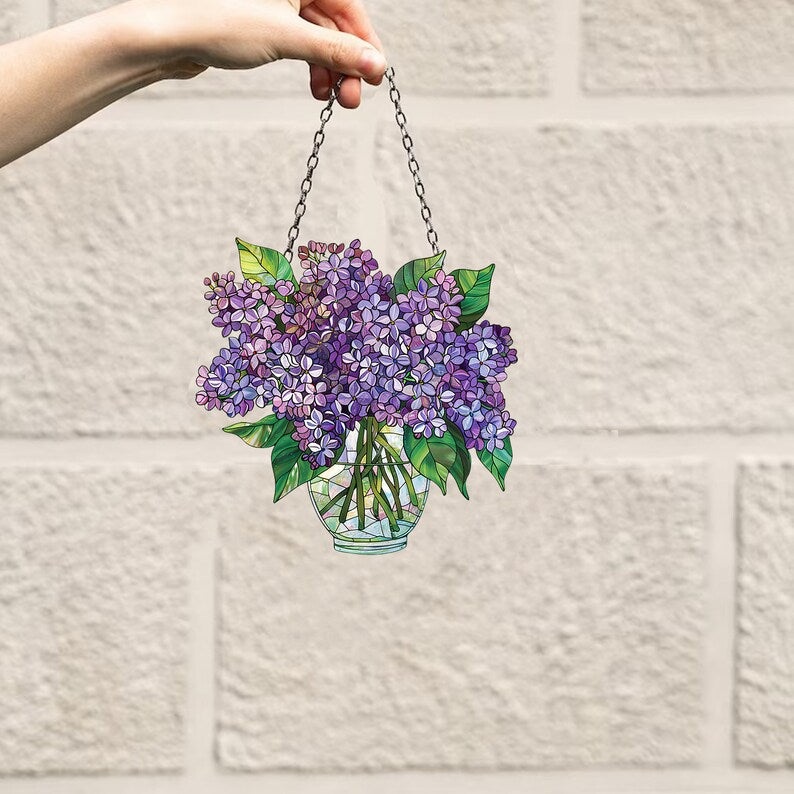 Lilac Bouquet Acrylic Window Hanging: Floral Home Decor