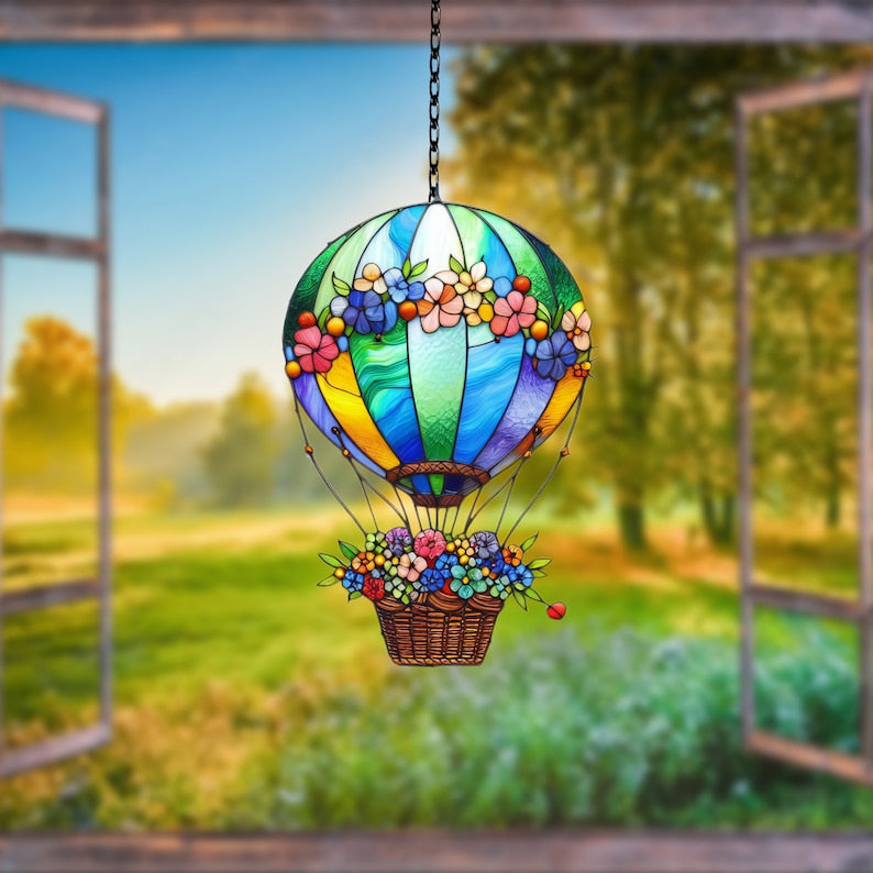 Acrylic Air Balloon Window Hanging: Floral Basket Decor