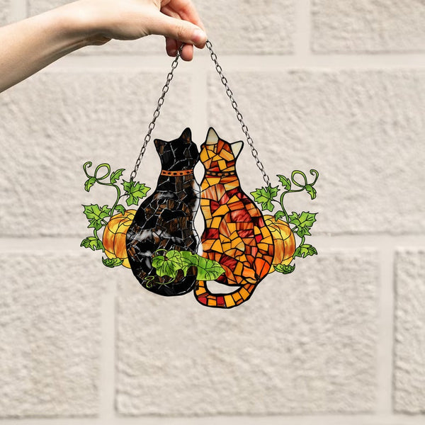 Personalized Cat Window Hanging: Acrylic Poppy Flowers, Halloween Decor
