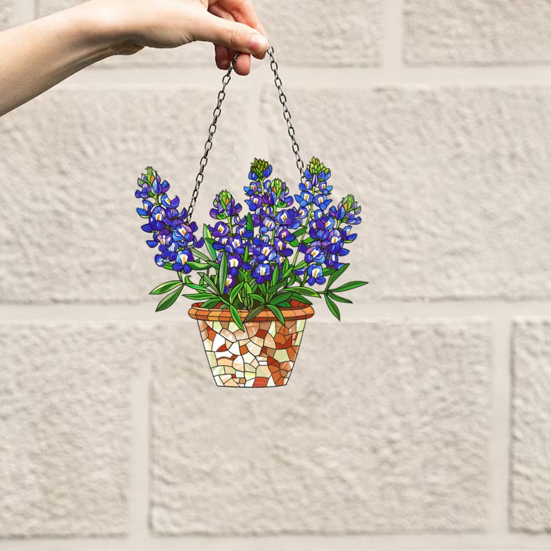 Texas Bluebonnet Acrylic Window Hanging: State Flower Art Decoration