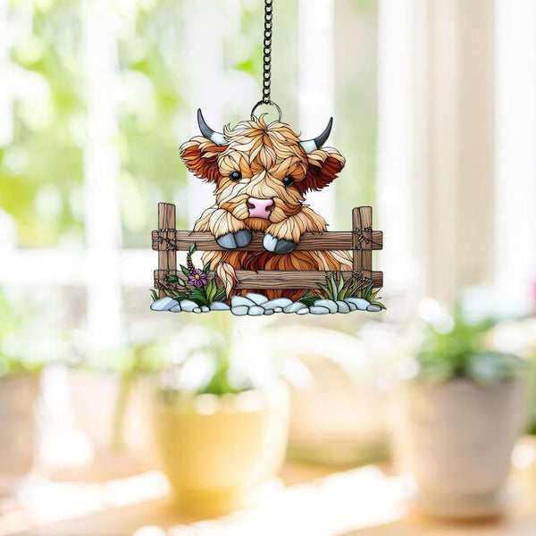 Highland Cow Acrylic Window Hanging: Sunflower Ornament