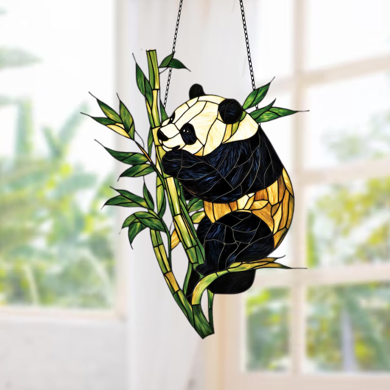 Panda Acrylic Window Hanging: Wild Animal Home Decor Ornament