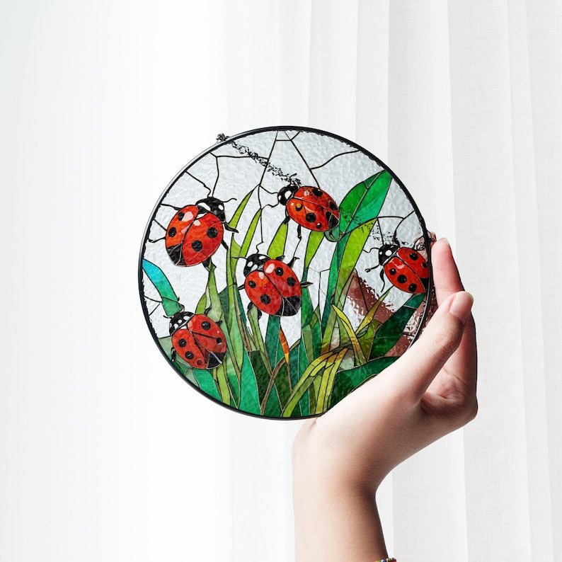 Ladybug Stained Glass Suncatcher: Garden Window Hanging