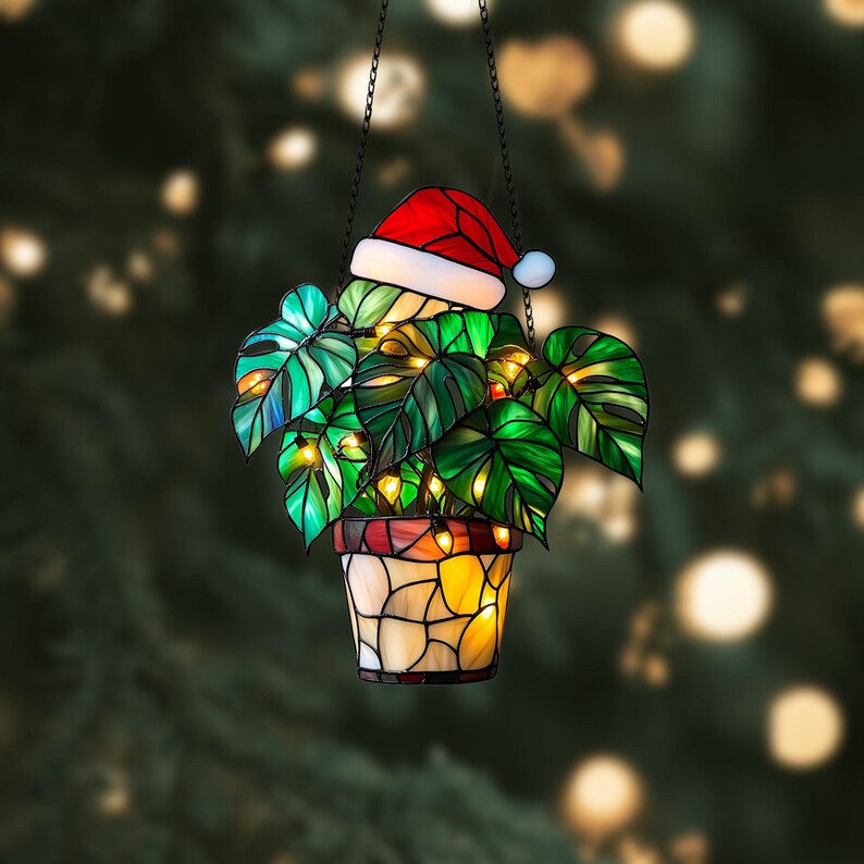 Monstera Christmas Ornament: Acrylic Window Hanging, Plant Decor