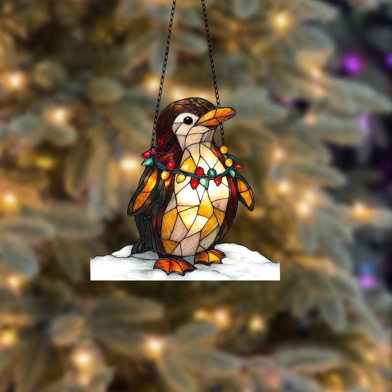 Penguin Christmas Ornament: Acrylic Window Decor, Animal Lover Gift