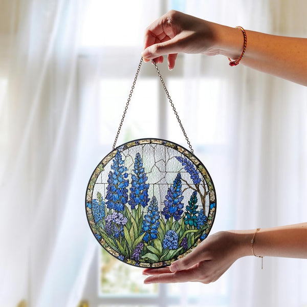 Texas Bluebonnets Stained Glass Suncatcher: Floral Window Hanging